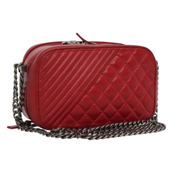 CHANEL Matelasse Chain Shoulder Bag Lamb Skin Red - Picture 1 of 16